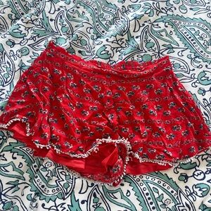 Red Floral Lace Trim Shorts